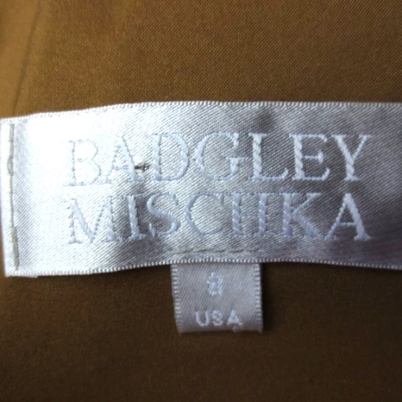 Badgley Mischka Cocktail Dress Metallic Bronze Crepe Rhinestone Evening Size 8 … - Picture 8 of 11